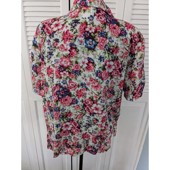 Classics Jantzen Top Womens L Vintage Floral Multi Short Sleeve Button Up Shirt - Picture 8 of 10